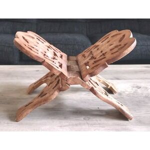 Vintage‎ Hand Carved Wood Folding Cookbook Holder Bible Book Display Stand India